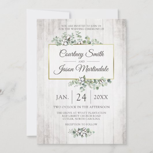 Rustiek Hout Zuidelijk Katoen Botanische Bruiloft Kaart (Voorkant)