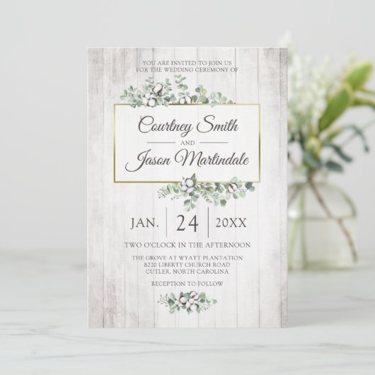 Rustiek Hout Zuidelijk Katoen Botanische Bruiloft Kaart (Staand voorkant)