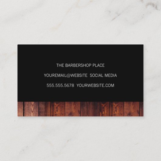 Rustiek Hout Zwart met Gouden Schaar Kam Visitekaartje (Achterkant)