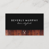 Rustiek hout zwart met schaarlogo afspraak afsprakenkaartje (Voorkant)