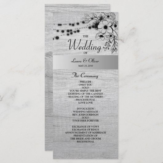 Rustiek Hout Zwart-Wit Huwelijksprogramma Programmakaart (Voorkant / Achterkant)