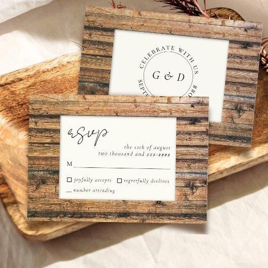 Rustiek Hout Zwart Wit Ivoor Elegant Huwelijk RSVP