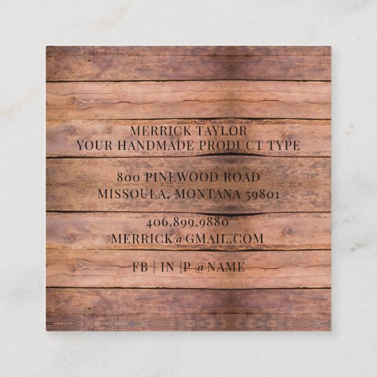 rustiek houtbewerker vierkante visitekaartje (Achterkant)