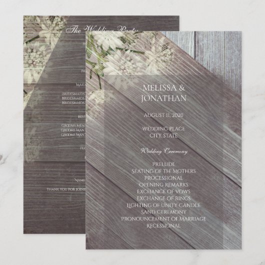 Rustiek Houten Bloem Bruiloft Ceremonie Programma (Voorkant / Achterkant)