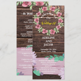 Rustiek Houten Bloemen Script Trouwprogramma Kaart