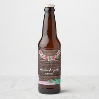 Rustiek houten Bloemen Wijn Fles label Bier Etiket