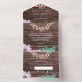 Rustiek houten bloemenscript all in one uitnodiging (Binnen)