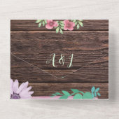 Rustiek houten bloemenscript all in one uitnodiging (Achterkant)
