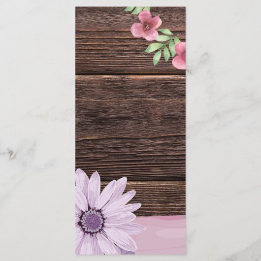 Rustiek Houten bloemenscript trouwkaart Menu (Achterkant)