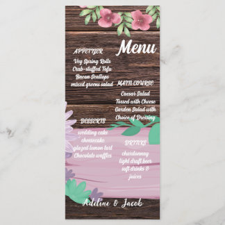 Rustiek Houten bloemenscript trouwkaart Menu