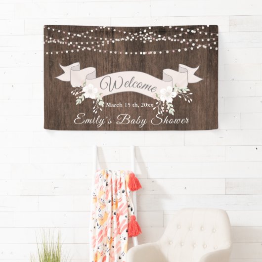 Rustiek houten blush lint baby shower spandoek (Insitu)