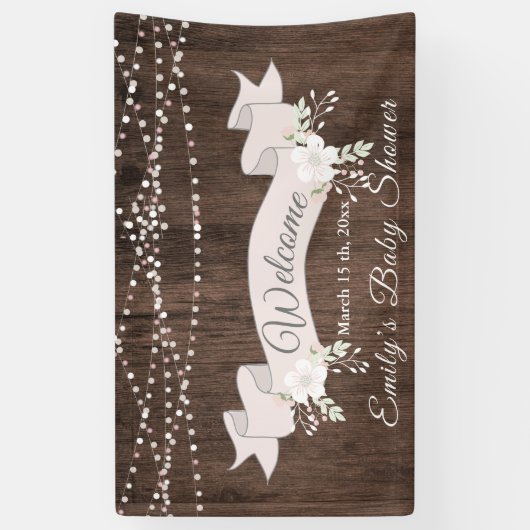 Rustiek houten blush lint baby shower spandoek (Verticaal)