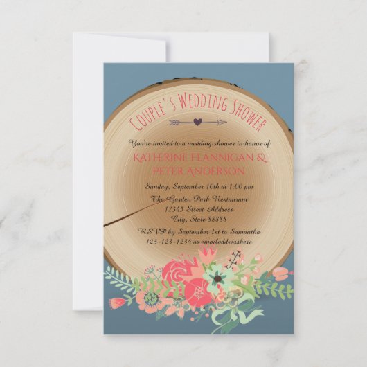 Rustiek houten boeket- 3x5 bruiloft douche uitnodi kaart (Voorkant)