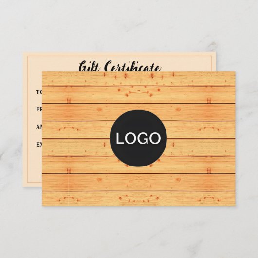 Rustiek Houten Cadeaubon (Unieke Logo Kaart) (Voorkant / Achterkant)