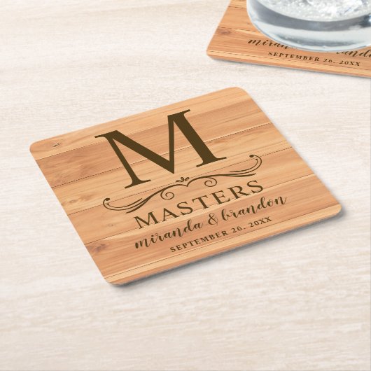 Rustiek houten decor Initiaal gepersonaliseerd Kartonnen Onderzetters (Schuin)