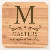 Rustiek houten decor Initiaal gepersonaliseerd Kartonnen Onderzetters (Voorkant)
