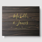 Rustiek Houten Gouden Folie Trouwen Gastboek Gastenboek (Voorkant)