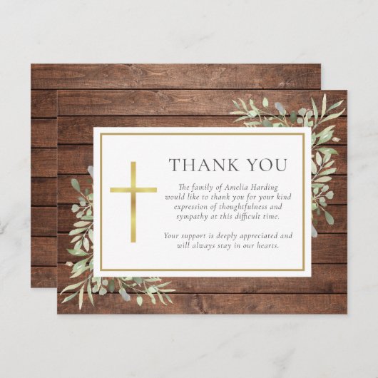Rustiek Houten Groen Christelijke Begrafenis Bedankkaart (Voorkant / Achterkant)