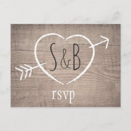 Rustiek Houten Hart Elegant Bruiloft RSVP Briefkaa Uitnodiging Briefkaart