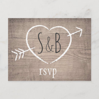 Rustiek Houten Hart Elegant Bruiloft RSVP Briefkaa Uitnodiging Briefkaart