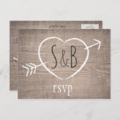 Rustiek Houten Hart Elegant Bruiloft RSVP Briefkaa Uitnodiging Briefkaart (Voorkant / Achterkant)