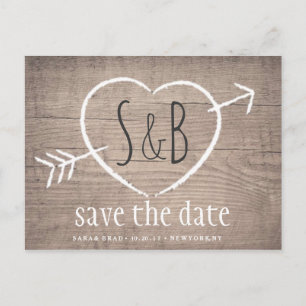 Rustiek Houten Hart Elegant SAVE THE DATE Briefkaa Aankondigingskaart