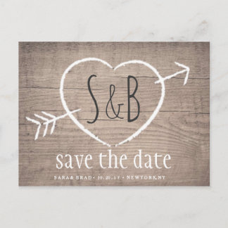 Rustiek Houten Hart Elegant SAVE THE DATE Briefkaa Aankondigingskaart