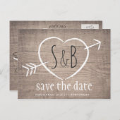 Rustiek Houten Hart Elegant SAVE THE DATE Briefkaa Aankondigingskaart (Voorkant / Achterkant)