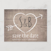 Rustiek Houten Hart Elegant SAVE THE DATE Briefkaa Aankondigingskaart (Voorkant)