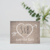 Rustiek Houten Hart Elegant SAVE THE DATE Briefkaa Aankondigingskaart (Staand voorkant)