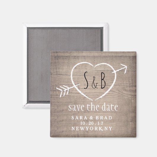 Rustiek Houten Hart Elegant SAVE THE DATE Magnet (Voorkant / Achterkant)