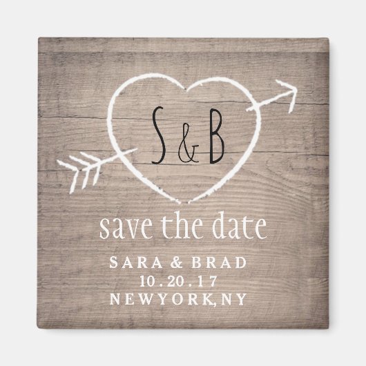 Rustiek Houten Hart Elegant SAVE THE DATE Magnet (Voorkant)