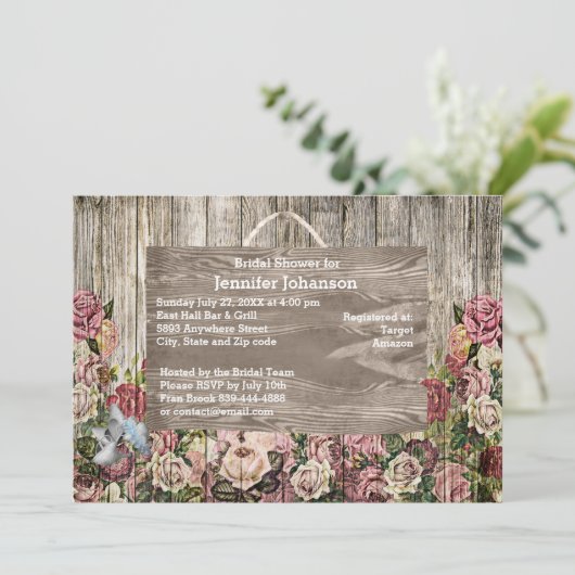 Rustiek houten hek geschilderde Rozen Vrijgezellen Kaart (Staand voorkant)