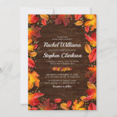 Rustiek Houten Herfst Herfstbladeren Goud Bruiloft Kaart (Voorkant)