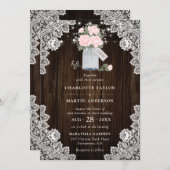 Rustiek Houten Kant Blush Roos Baby's Breath Bruil Kaart (Voorkant / Achterkant)