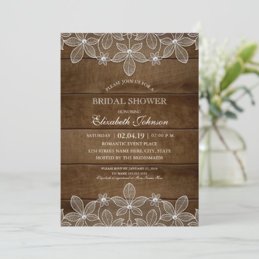 Rustiek Houten Kant Elegant Country Vrijgezellenfe Kaart (Staand voorkant)