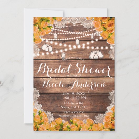 Rustiek Houten Kant Geel Rose Elegant Vrijgezellen Kaart (Voorkant)