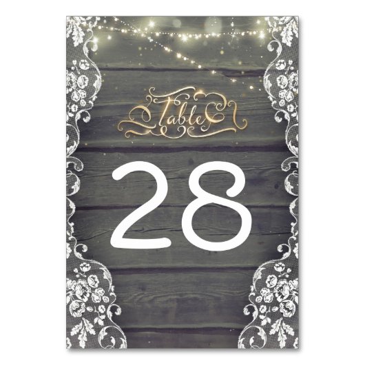 Rustiek Houten Kant String Lichten Tafelnummer Kaa (Voorkant)