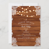 Rustiek Houten Kant & String Lights Vrijgezellenfe Kaart (Voorkant)