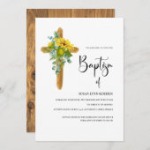 Rustiek houten kruis met zonnebloemen doop kaart (Voorkant / Achterkant)