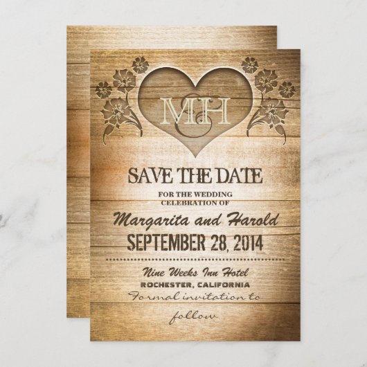 rustiek houten land bewaar de datumkaarten save the date (Voorkant / Achterkant)