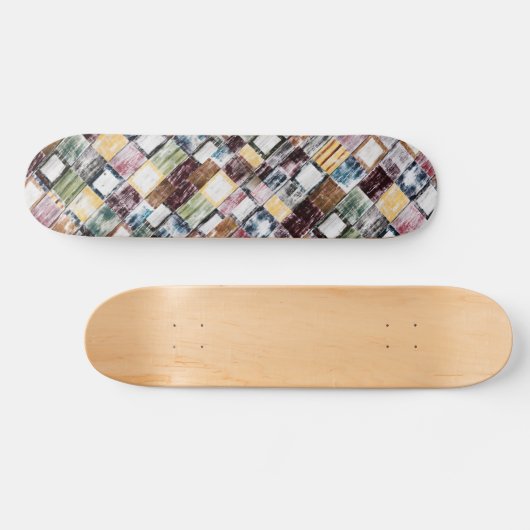 Rustiek houten modern kleurrijk blokpatroon persoonlijk skateboard (Horizontaal)