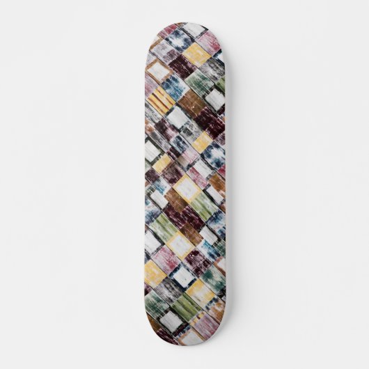 Rustiek houten modern kleurrijk blokpatroon persoonlijk skateboard (Voorkant)