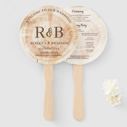 Rustiek Houten Monogram Namen Huwelijksceremonie Handwaaier