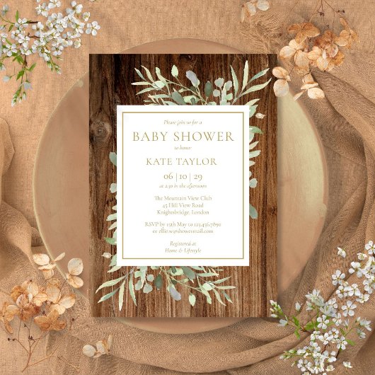 Rustiek Houten Neutraal Baby shower | Bestrooien Kaart