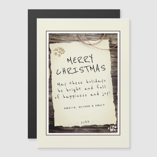 Rustiek Houten Oud Papier Script Vrolijk Kerstfees (Voorkant / Achterkant)