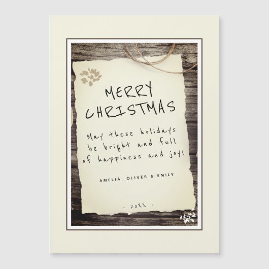 Rustiek Houten Oud Papier Script Vrolijk Kerstfees (Voorkant)