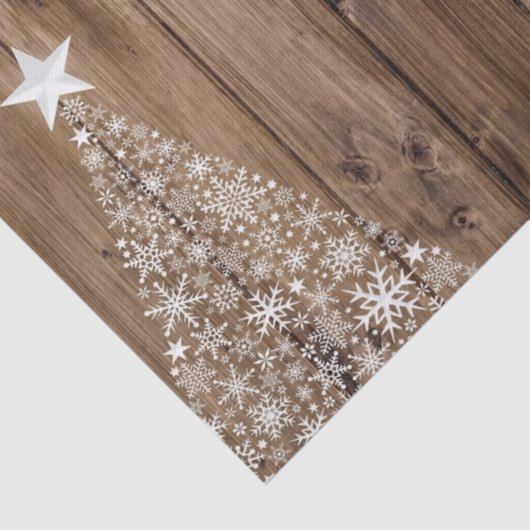 Rustiek houten patroon Vrolijk Kerstmis Sneeuwvlok Tissuepapier (Detail)