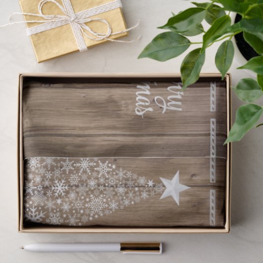 Rustiek houten patroon Vrolijk Kerstmis Sneeuwvlok Tissuepapier (Geschenk)