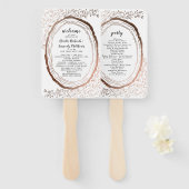 Rustiek houten plak koper bruiloft ceremonie progr handwaaier (Voorkant en achterkant)